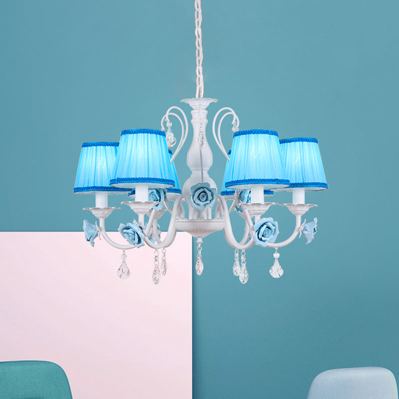 Fabric Blue Chandelier Light Fixture Conical 3/6/8 Heads - Rebooters