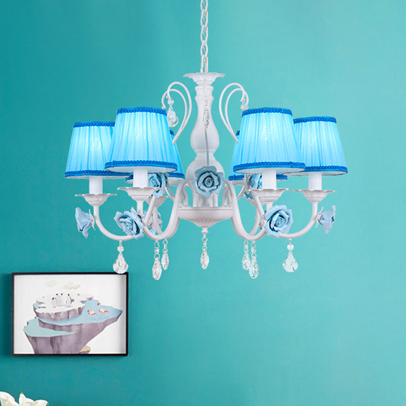 Fabric Blue Chandelier Light Fixture Conical 3/6/8 Heads - Rebooters
