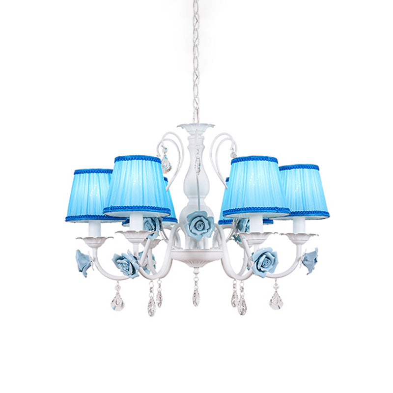 Fabric Blue Chandelier Light Fixture Conical 3/6/8 Heads - Rebooters
