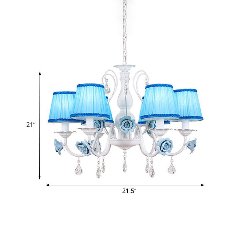 Fabric Blue Chandelier Light Fixture Conical 3/6/8 Heads - Rebooters