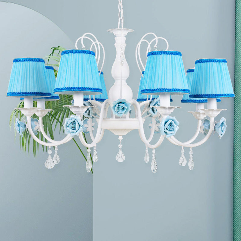 Fabric Blue Chandelier Light Fixture Conical 3/6/8 Heads - Rebooters