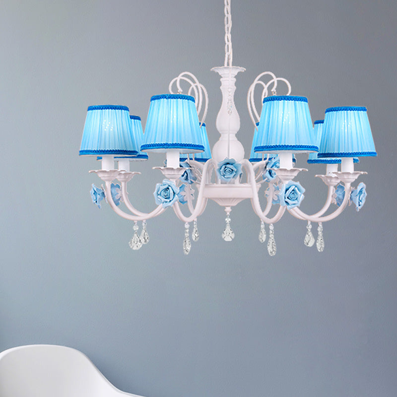 Fabric Blue Chandelier Light Fixture Conical 3/6/8 Heads - Rebooters