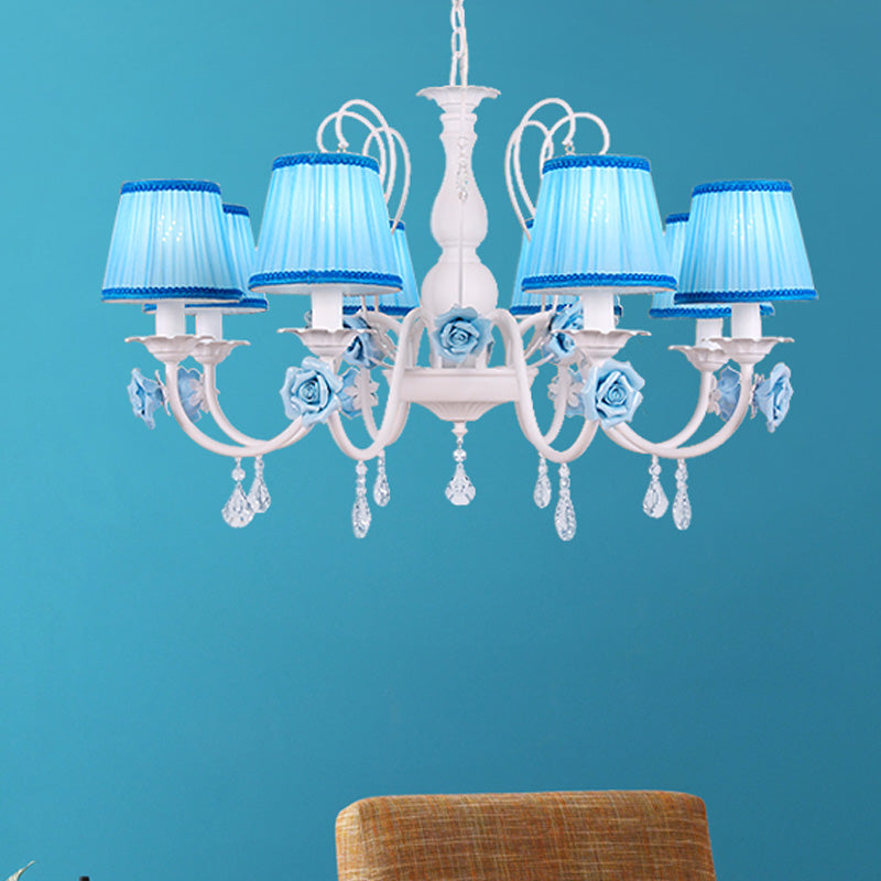 Fabric Blue Chandelier Light Fixture Conical 3/6/8 Heads - Rebooters