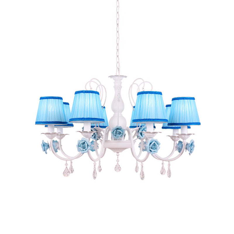 Fabric Blue Chandelier Light Fixture Conical 3/6/8 Heads - Rebooters