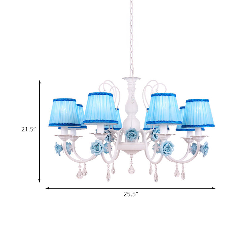 Fabric Blue Chandelier Light Fixture Conical 3/6/8 Heads - Rebooters