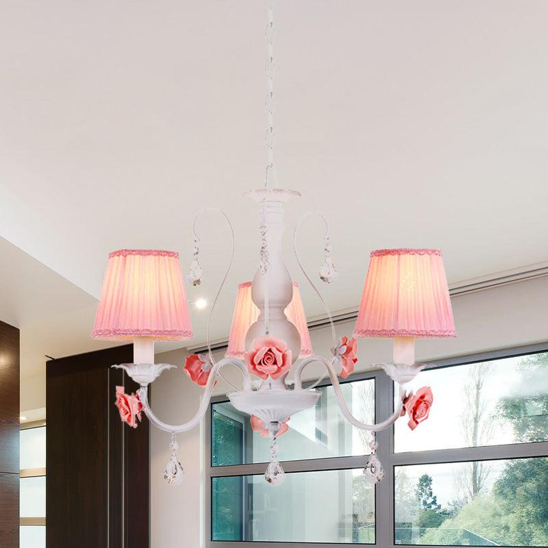 Fabric Pleated Shade Chandelier Pastoral 3/6/8 Lights Pink - Rebooters
