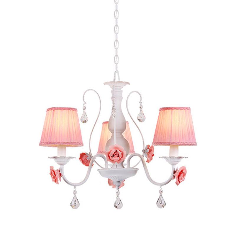 Fabric Pleated Shade Chandelier Pastoral 3/6/8 Lights Pink - Rebooters