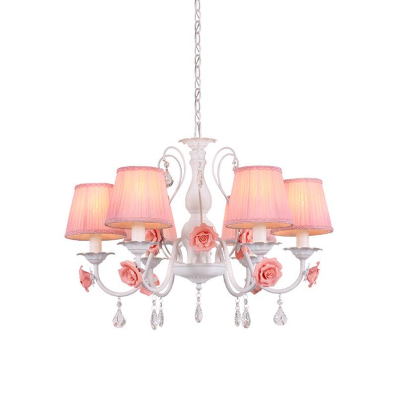Fabric Pleated Shade Chandelier Pastoral 3/6/8 Lights Pink - Rebooters