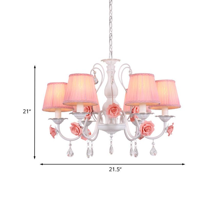 Fabric Pleated Shade Chandelier Pastoral 3/6/8 Lights Pink - Rebooters
