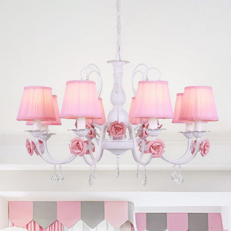 Fabric Pleated Shade Chandelier Pastoral 3/6/8 Lights Pink - Rebooters