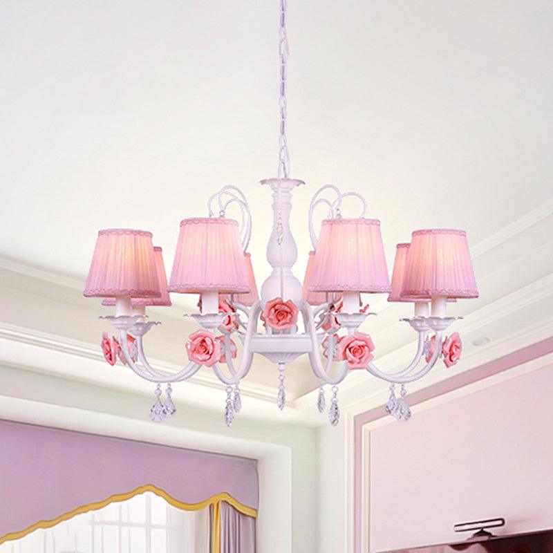 Fabric Pleated Shade Chandelier Pastoral 3/6/8 Lights Pink - Rebooters
