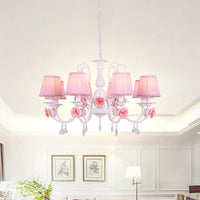 Fabric Pleated Shade Chandelier Pastoral 3/6/8 Lights Pink - Rebooters