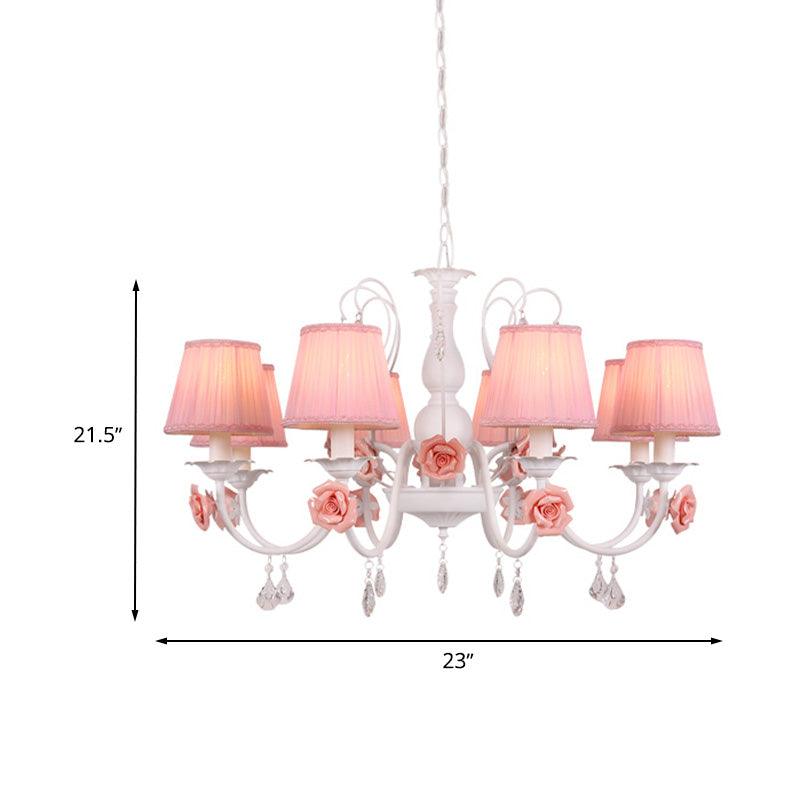 Fabric Pleated Shade Chandelier Pastoral 3/6/8 Lights Pink - Rebooters