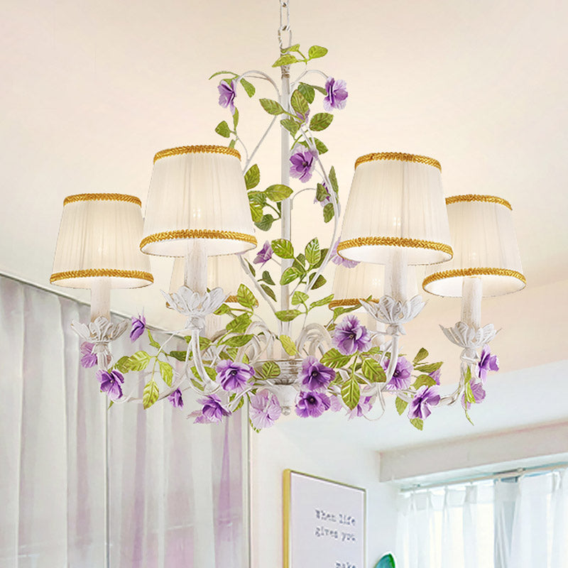 Bucket Fabric Chandelier Lighting Fixture Korean Flower 3 Bulbs White - Rebooters