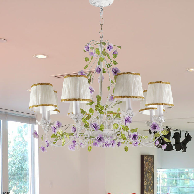 Bucket Fabric Chandelier Lighting Fixture Korean Flower 3 Bulbs White - Rebooters
