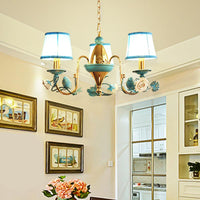 3-Light Metal Ceiling Chandelier Korean Flower Blue Gooseneck Arm Pendant - Rebooters