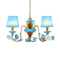 3-Light Metal Ceiling Chandelier Korean Flower Blue Gooseneck Arm Pendant - Rebooters