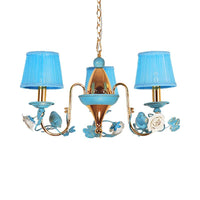 3-Light Metal Ceiling Chandelier Korean Flower Blue Gooseneck Arm Pendant - Rebooters