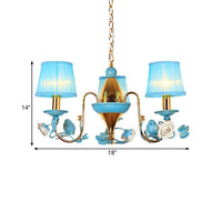 3-Light Metal Ceiling Chandelier Korean Flower Blue Gooseneck Arm Pendant - Rebooters