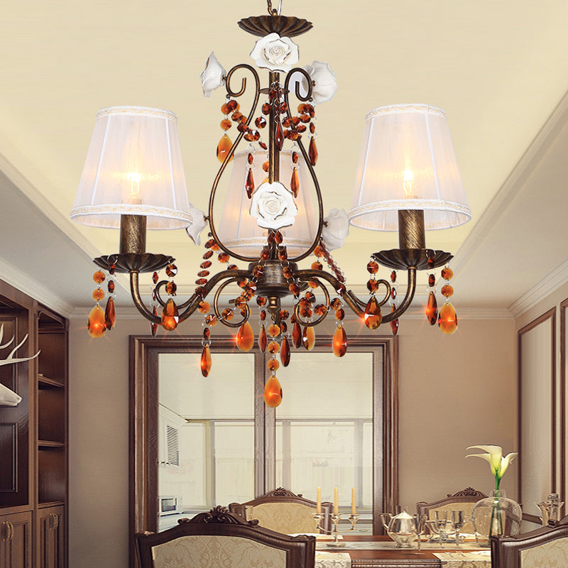Antique Brass Tapered Hanging Chandelier with Crystal Decor - Rebooters