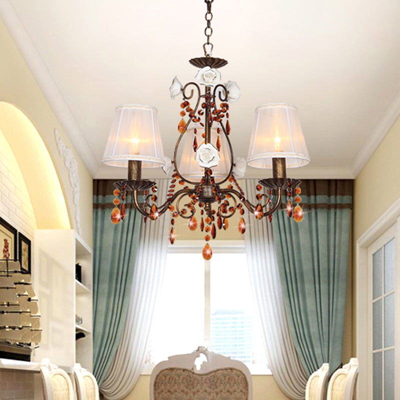 Antique Brass Tapered Hanging Chandelier with Crystal Decor - Rebooters