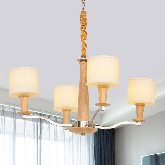 Beige Radial Ceiling Chandelier Modernist Wood 4-Head Light - Rebooters