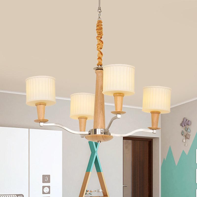 Beige Radial Ceiling Chandelier Modernist Wood 4-Head Light - Rebooters