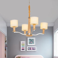 Beige Radial Ceiling Chandelier Modernist Wood 4-Head Light - Rebooters