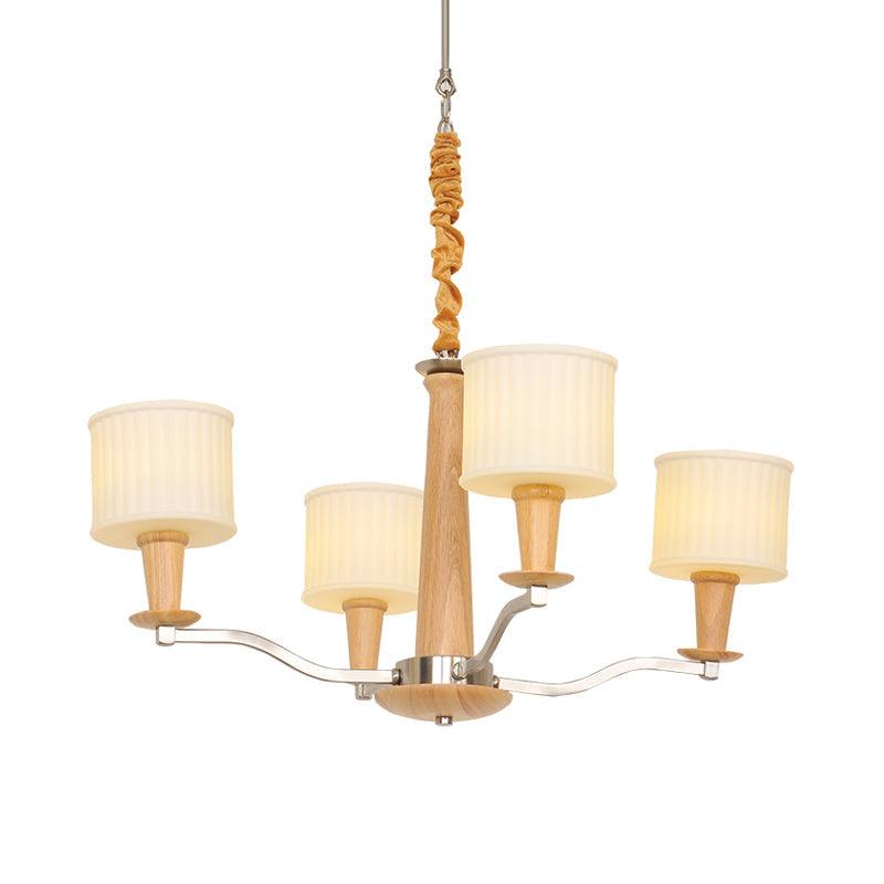 Beige Radial Ceiling Chandelier Modernist Wood 4-Head Light - Rebooters
