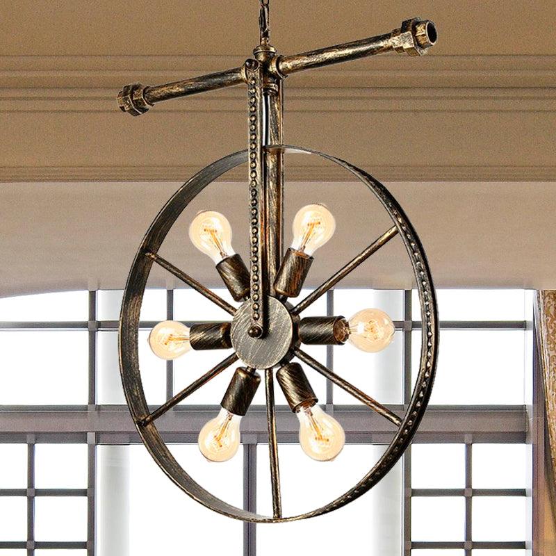 6 Lights Round Pendant Light Fixture Farmhouse Bronze Design - Rebooters