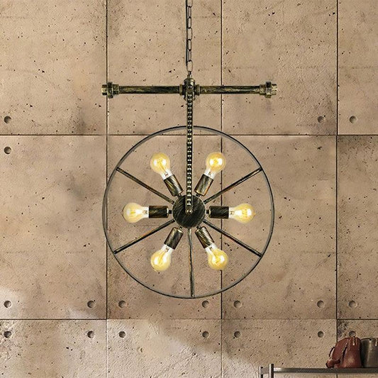 6 Lights Round Pendant Light Fixture Farmhouse Bronze Design - Rebooters