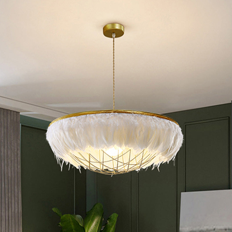 White Feather Chandelier Light Modernist 2 Heads Copper Down Lighting - Rebooters