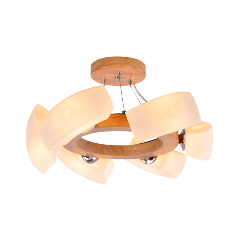 Wood Curved Chandelier Pendant Light Japanese 6 Lights - Rebooters