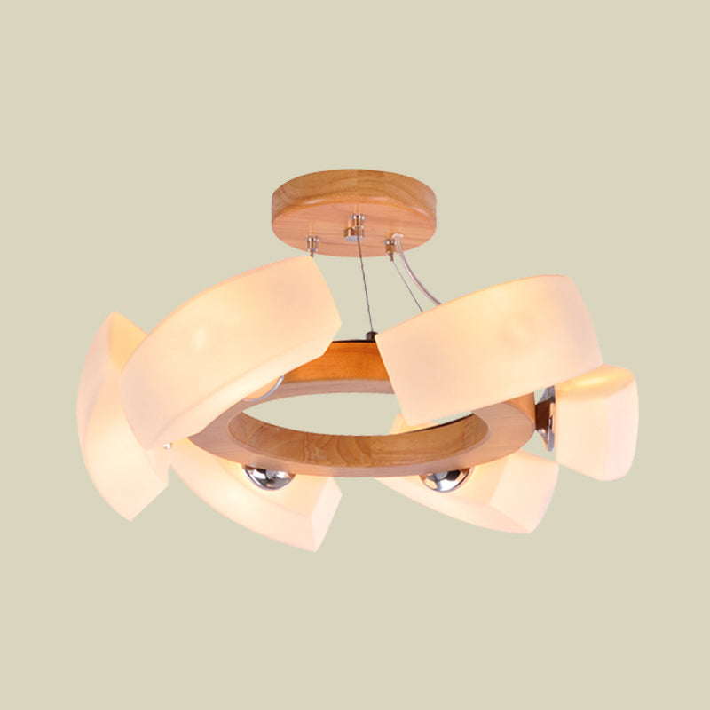 Wood Curved Chandelier Pendant Light Japanese 6 Lights - Rebooters