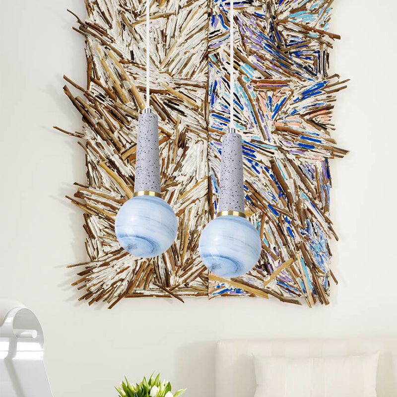 Ball Coffee Shop Hanging Light Blue Planet Glass Pendant Lamp - Rebooters
