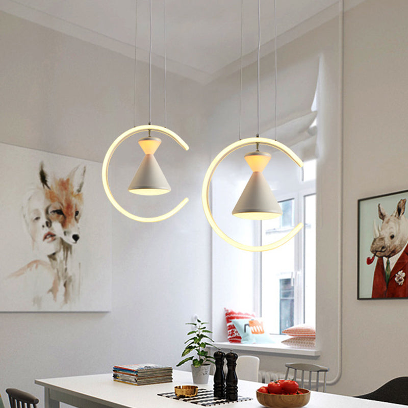 White Finish Hourglass and Ring Pendant Minimalist LED Light - Rebooters