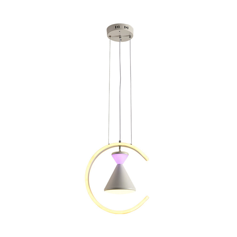 White Finish Hourglass and Ring Pendant Minimalist LED Light - Rebooters