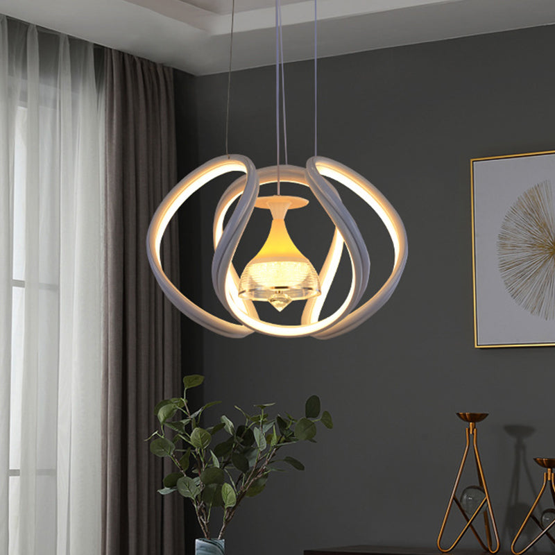 Modern Wave Ceiling Hang Fixture Acrylic Dining Room LED Pendant Lighting in White with Wine Cup Inside - Rebooters
