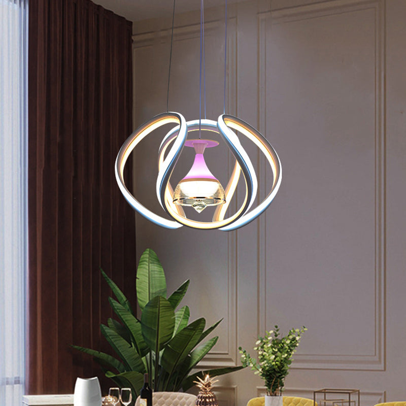 Modern Wave Ceiling Hang Fixture Acrylic Dining Room LED Pendant Lighting in White with Wine Cup Inside - Rebooters
