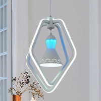 Acrylic Dual Pentagon Frame Hanging Lighting Minimalist LED White Pendant Lamp - Rebooters
