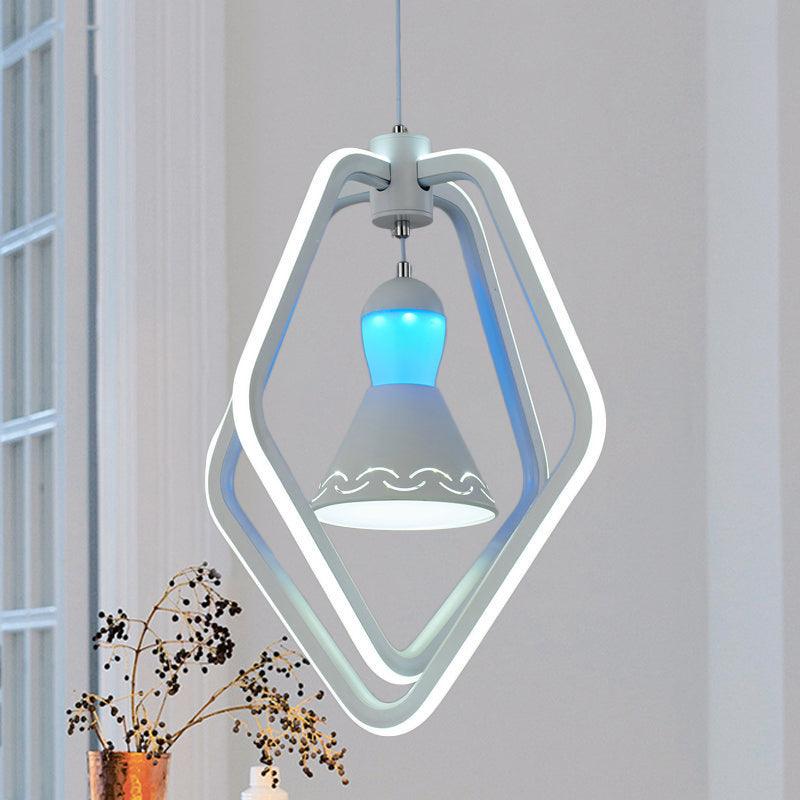 Acrylic Dual Pentagon Frame Hanging Lighting Minimalist LED White Pendant Lamp - Rebooters