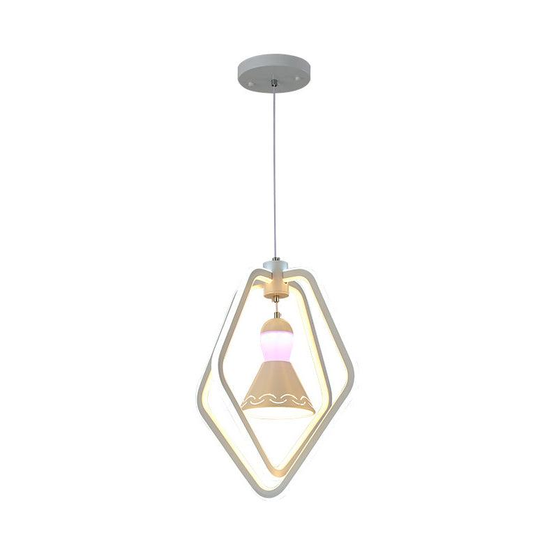 Acrylic Dual Pentagon Frame Hanging Lighting Minimalist LED White Pendant Lamp - Rebooters
