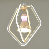Acrylic Dual Pentagon Frame Hanging Lighting Minimalist LED White Pendant Lamp - Rebooters