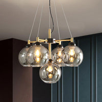 Amber Smoke Grey Glass Spherical Chandelier Light Modernism 5 Heads Black Finish Pendant Lighting Fixture - Rebooters