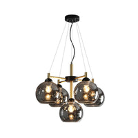 Amber Smoke Grey Glass Spherical Chandelier Light Modernism 5 Heads Black Finish Pendant Lighting Fixture - Rebooters