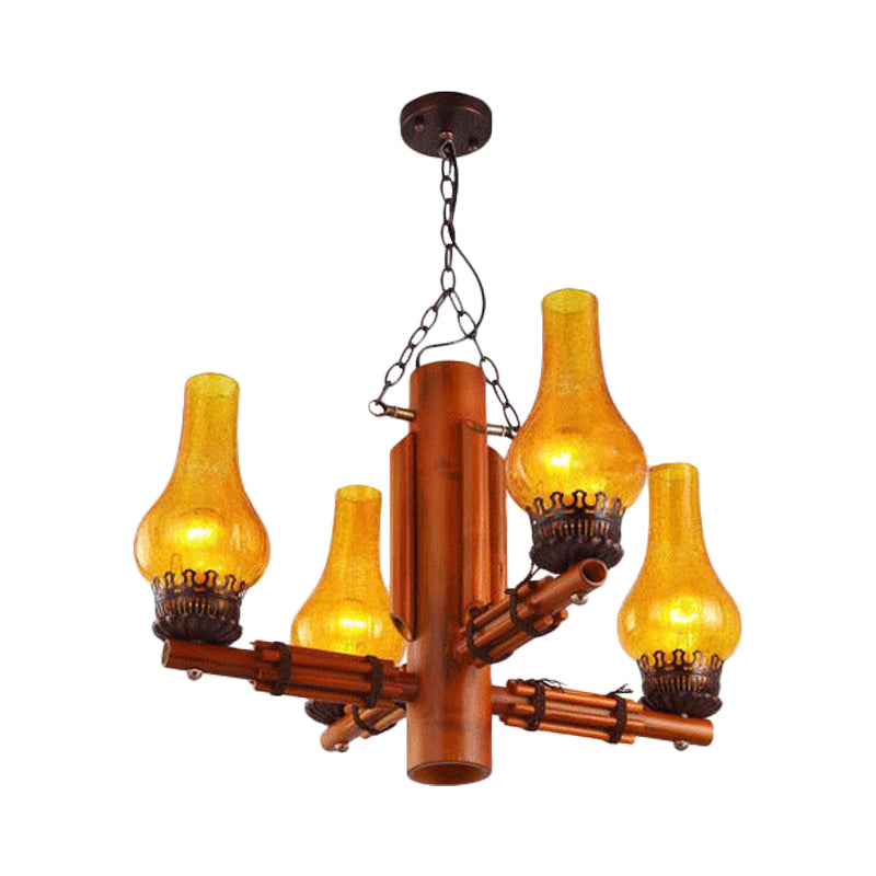 Brown 4 Heads Chandelier Light with Bamboo Arm Design - Rebooters