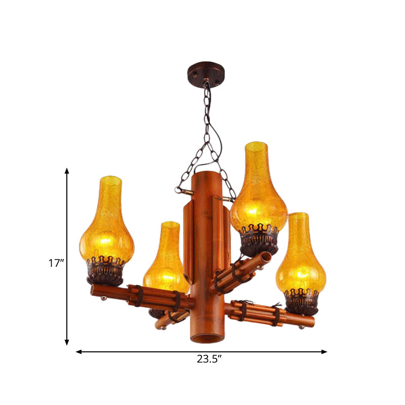 Brown 4 Heads Chandelier Light with Bamboo Arm Design - Rebooters