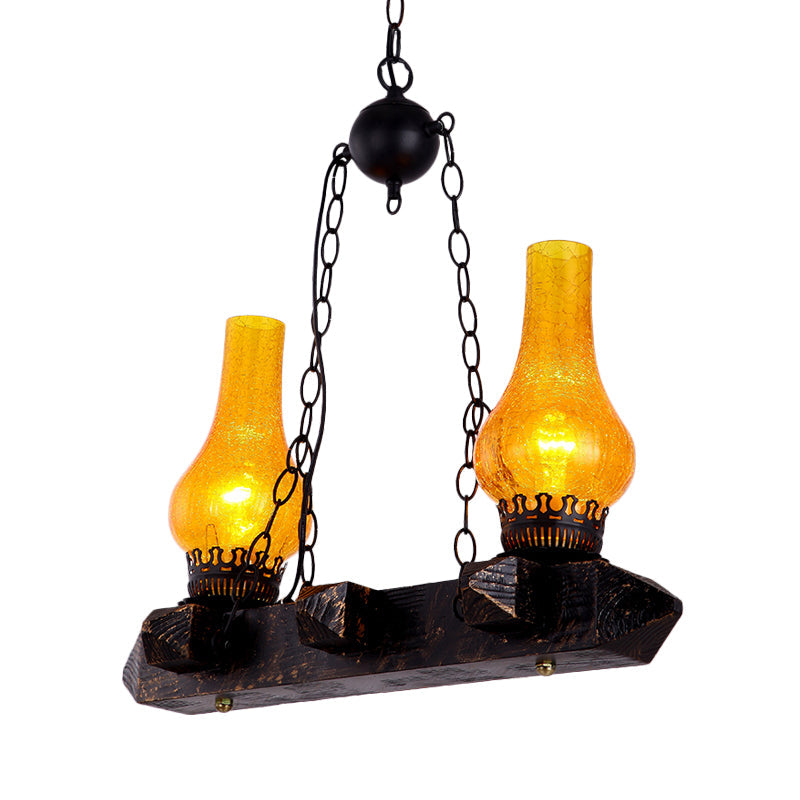 Black Vase Chandelier Lamp Farm Yellow Crackle Glass Pendant - Rebooters