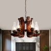 6-Light Clear Glass Chandelier Lighting Warehouse Brown Kerosene Restaurant Drop Pendant - Rebooters