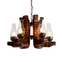 6-Light Clear Glass Chandelier Lighting Warehouse Brown Kerosene Restaurant Drop Pendant - Rebooters